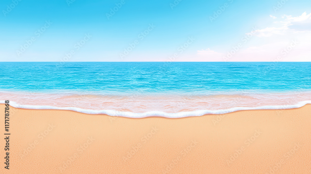 Fototapeta premium Tranquil beach with soft waves and clear blue sky