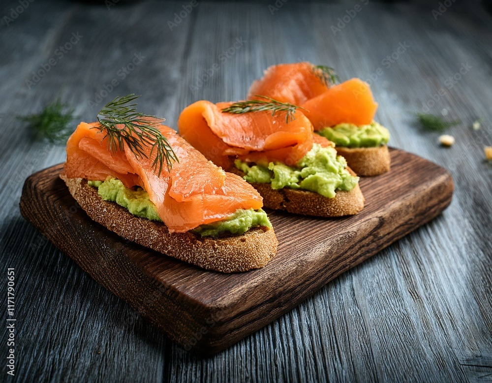close up smoked salmon avocado toasts close up of smoked salmon avocado toasts on a rustic board ideal for food and nutrition themes close up smoked salmon avocado toasts close up of smoked salmon avocado toasts on a rustic board ideal for food and nutrition themes