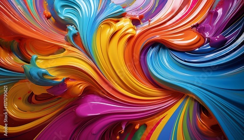 vibrant multicolored swirls of paint flow from a production line creating a mesmerizing abstract design