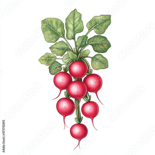 Fresh red radishes with green leaves, vibrant and healthy