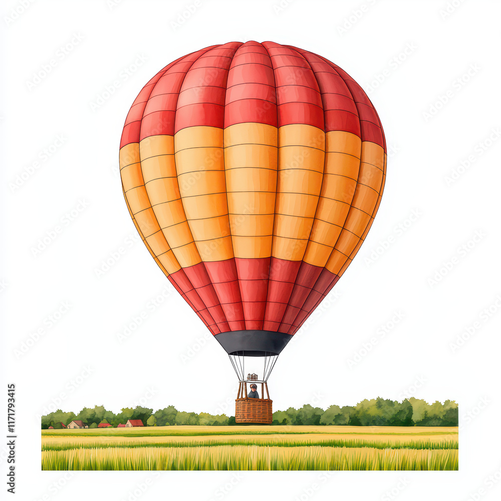 Obraz premium vibrant hot air balloon floats over green landscape