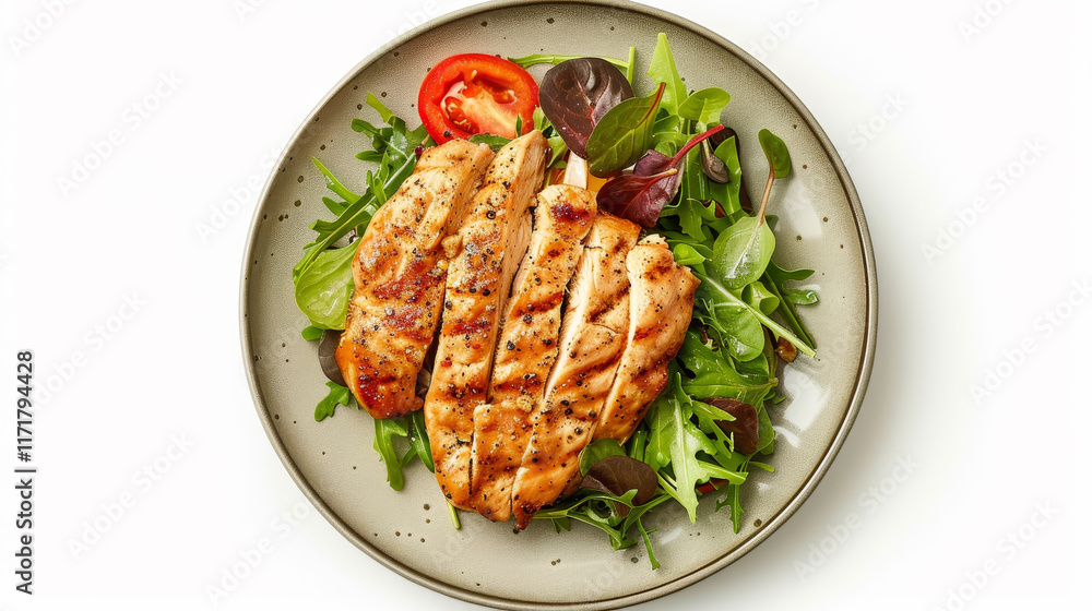 A plate of grilled chicken and salad A plate of grilled chicken and salad
