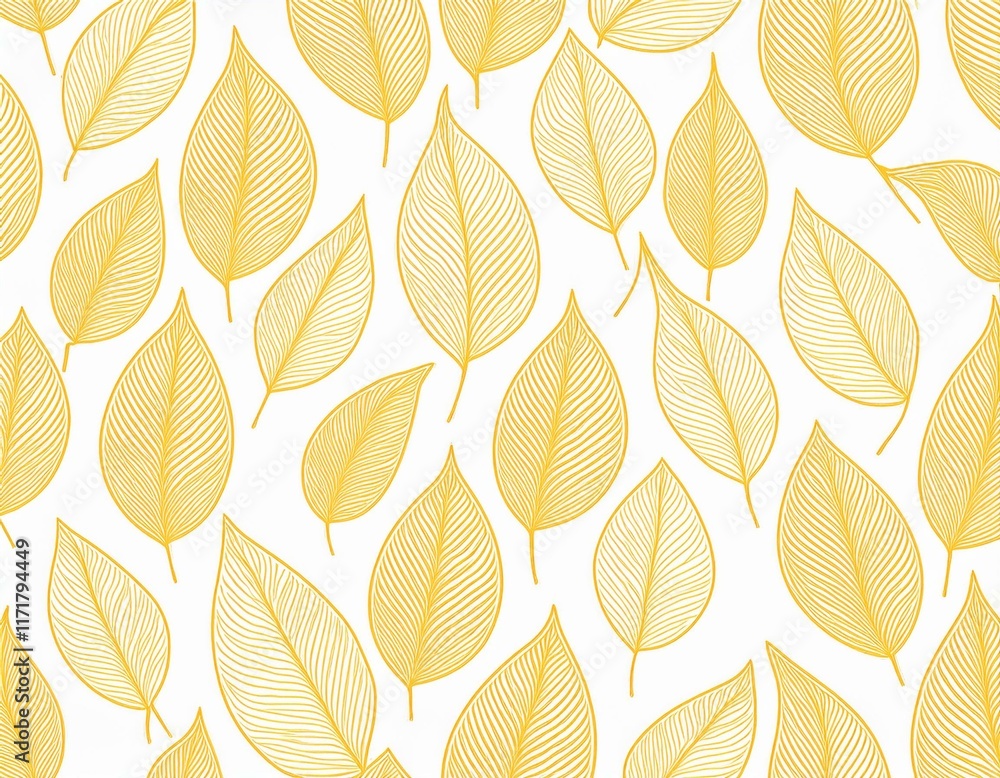 seamless pattern of yellow outline leaves on white or white background minimalistic nature inspired design for wallpaper or fabric seamless pattern of yellow outline leaves on white or white background minimalistic nature inspired design for wallpaper or fabric