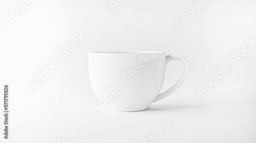 A minimalist white coffee cup is placed on a smooth surface, ideal for showcasing branding designs or themes in a clean, artistic manner photo