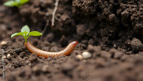 Earthworm in soil photo