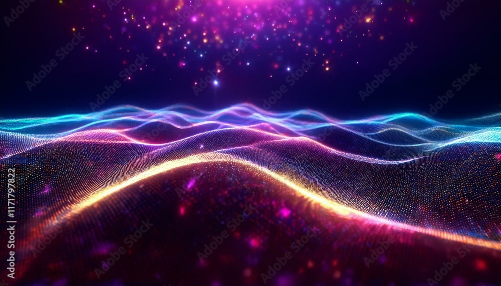 Fototapeta premium abstract colorful wave energy background glowing particles sparkle night