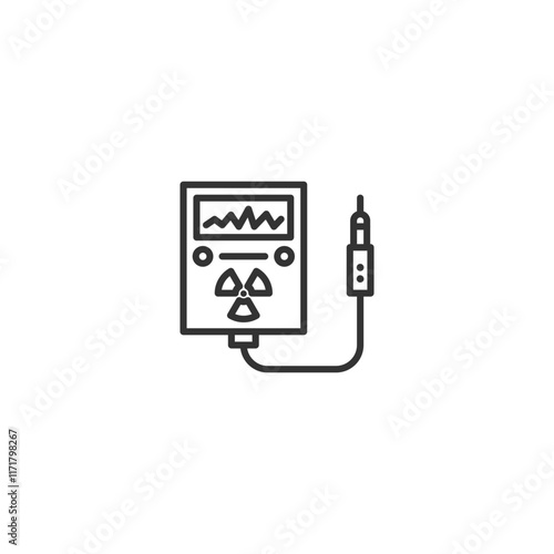Radiation detector icon with digital display and probe line art