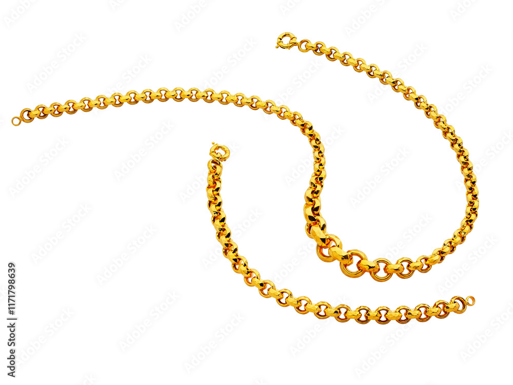 Special design gold chain necklace bracelet isolated Special design gold chain necklace bracelet isolated