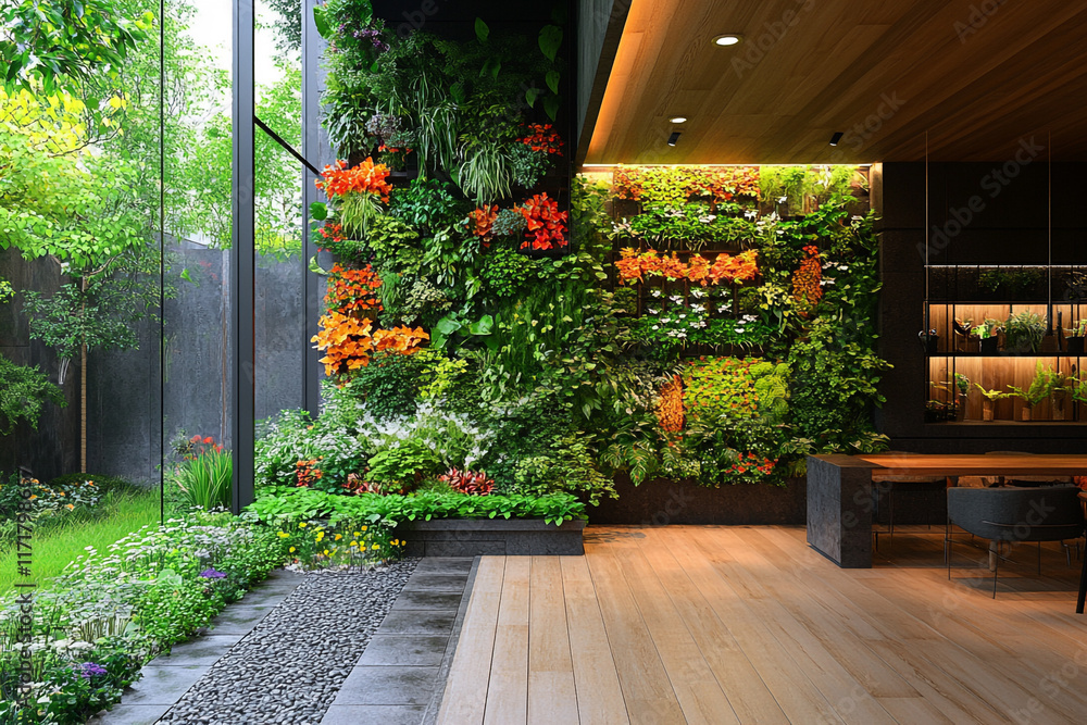 Fototapeta premium Modern Interior Design Featuring A Vibrant Living Wall