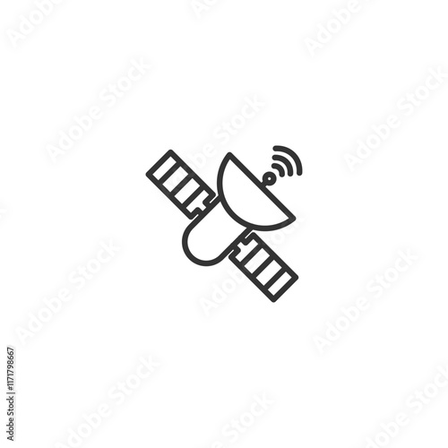 Minimalist satellite icon with signal waves for technology and communication