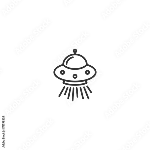 Minimalist ufo icon - alien spaceship with beam in simple black line art