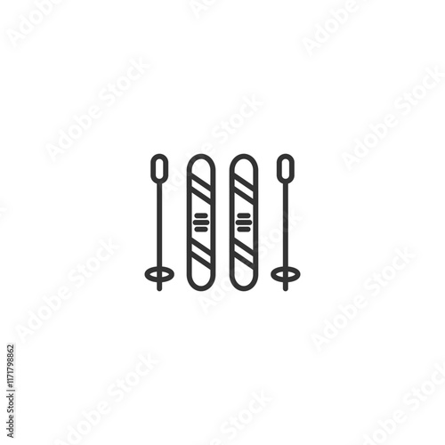 Minimalist ski gear icon: sleek design of skis and poles for winter sports enthusiasts