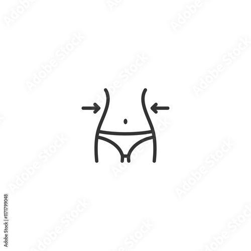 Minimalist line art of a woman's slim waist with arrows indicating slimming effect