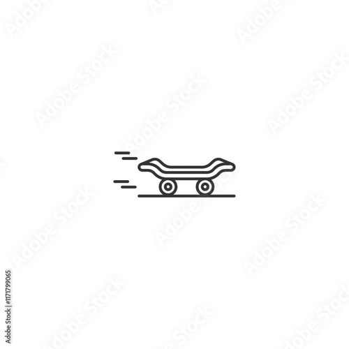 Minimalist outline skateboard icon with motion lines on white background