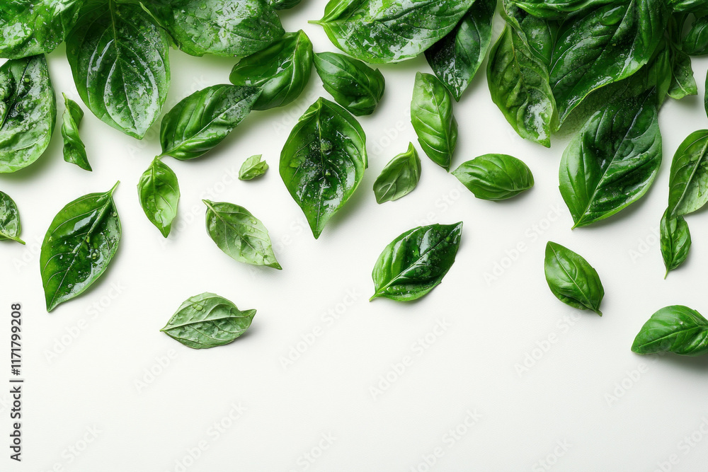 Fresh basil leaves on white background. Fresh basil leaves on white background.