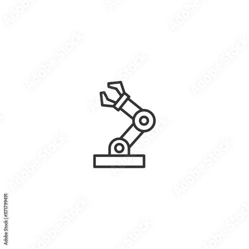 Minimalist line drawing of a robotic arm on a white background