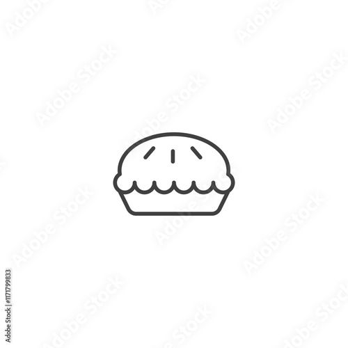 Minimalist line icon of a pie with crust and steam