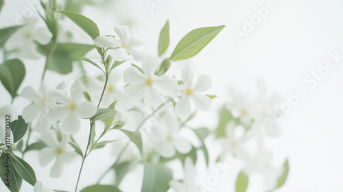 白い背景と繊細なジャスミンの花