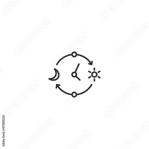 Minimalistic day and night cycle icon representing time concept in black and white