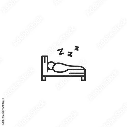 Minimalist bed icon with sleeping person symbolizing rest and relaxation