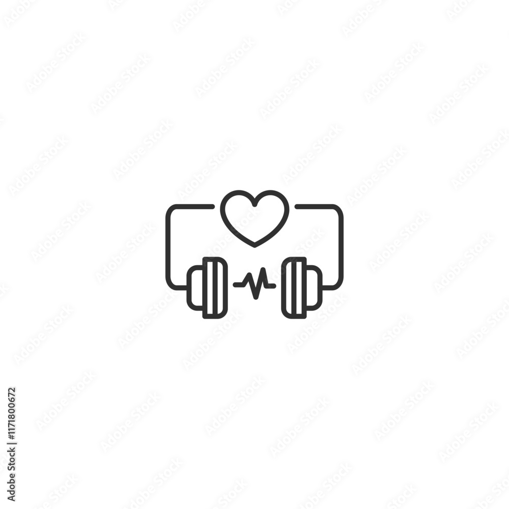 Minimalist heartbeat on headphones line art icon illustration Minimalist heartbeat on headphones line art icon illustration