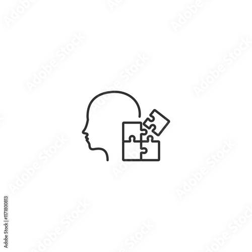 Human head silhouette with puzzle piece symbolizing problem solving and mental health