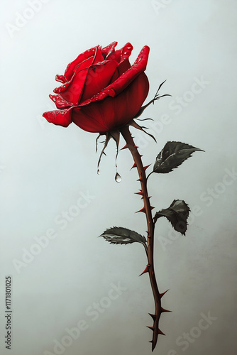 Red rose with water drops