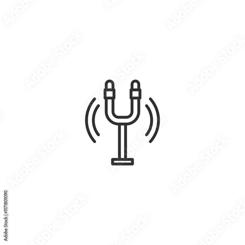 Minimalist tuning fork with sound waves graphic on white background