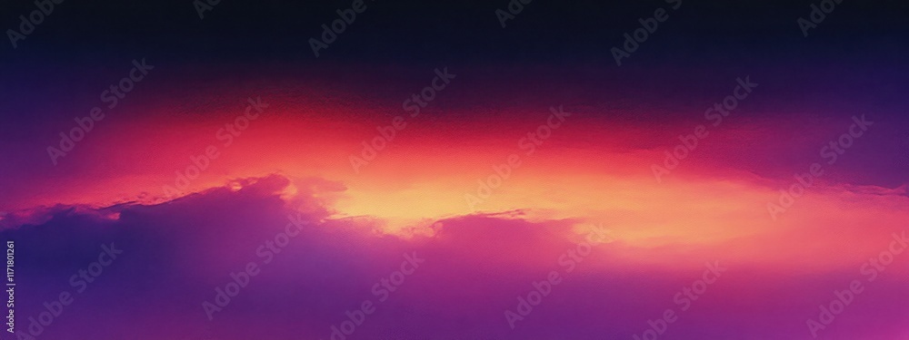 Obraz premium Sunset sky, vibrant gradient, pink to purple clouds, dreamy atmosphere, colorful horizon, twilight colors, atmospheric perspective, ethereal landscape, digital art, fantasy background, wispy clouds, s
