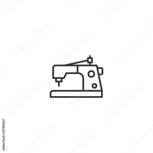 Minimalist sewing machine icon in black and white line art style