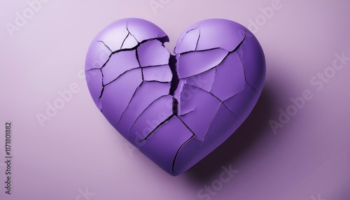 cracked purple heart on soft pastel background symbolizing heartbreak emotional resilience and healing in conceptual and artistic designs