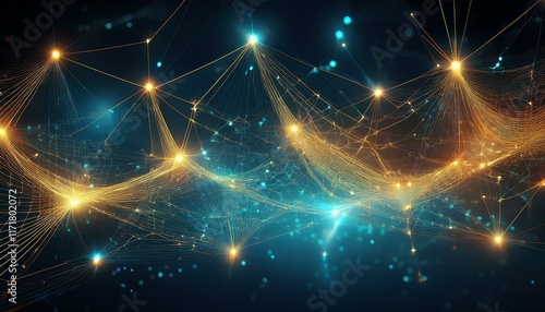 abstract network connections golden nodes blue lines digital connectivity background