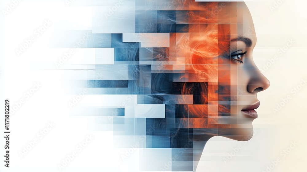 girl's face in profile turning into pixels girl's face in profile turning into pixels