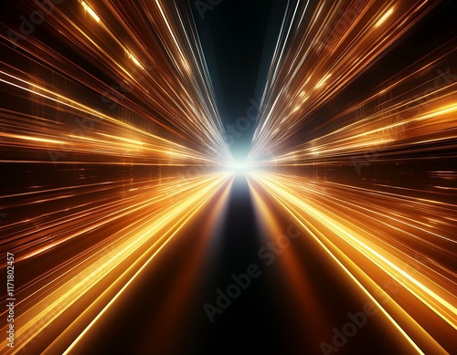 golden neon lights futuristic tunnel high speed motion illuminated lines high tech design with light trails and digital speed effect in sleek cyber aesthetic