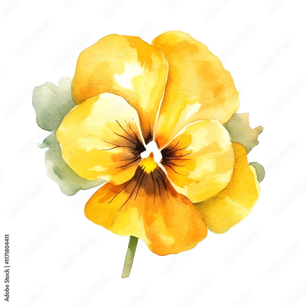 Beautiful watercolored yellow pansy flower isolated on white background (Generative Ai) Beautiful watercolored yellow pansy flower isolated on white background (Generative Ai)