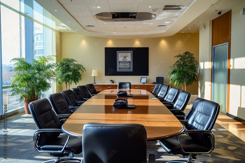 Fototapeta premium Modern Work Environment with Formal Meeting Room and Break Area
