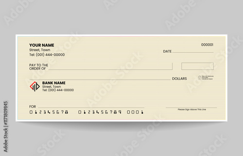 Blank check, bank cheque design, vector format