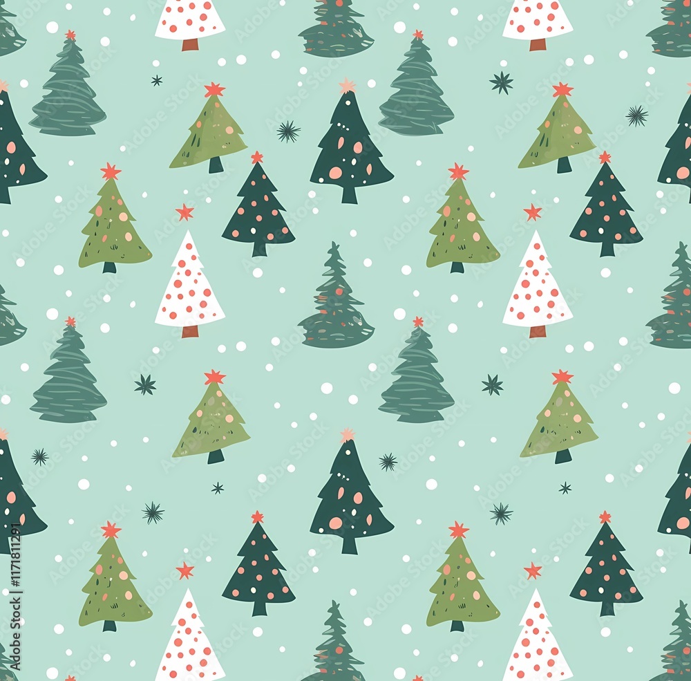 Christmas Tree Pattern: Festive Background and Wrapping Paper Design Material Christmas Tree Pattern: Festive Background and Wrapping Paper Design Material