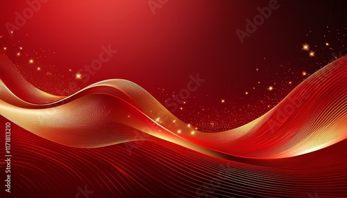 elegant red waves with sparkles and golden lines flowing on gradient background for luxury modern and dynamic design illustration