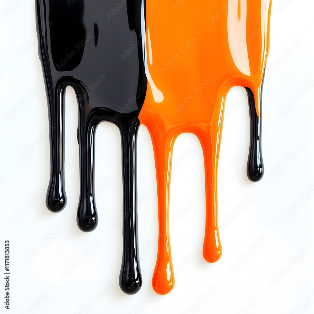 Dripping liquid orange and black on a white background Dripping liquid orange and black on a white background