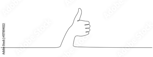 Thumbs up in one continuous line. Symbol of goodness . Positive gesture in one-line style . Vector editable stroke.