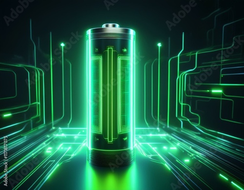 glowing green power neon futuristic energy storage high capacity rechargeable lithium ion battery