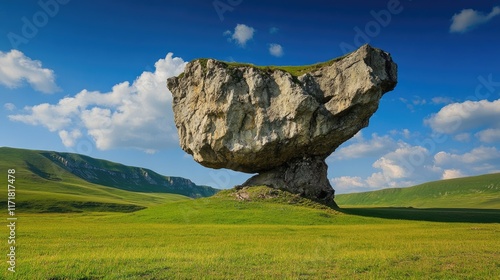 Majestic Crag with Pointed Cliff Overlooking Caltun Mountain Peak in the Carpathians, Romania photo