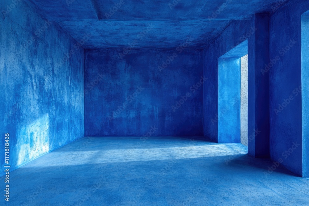 Vast Blue Cement Space: An Abandoned Interior with Distressed Walls and Grunge Texture Vast Blue Cement Space: An Abandoned Interior with Distressed Walls and Grunge Texture