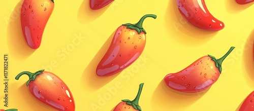 Wallpaper Mural Assortment of fresh vibrant red chili peppers and bell peppers against a bright yellow background showcasing the natural colors textures and shapes of these popular culinary ingredients Torontodigital.ca