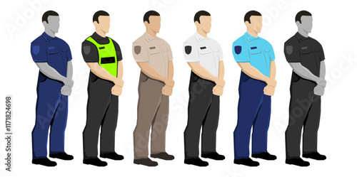 Police security guard, variety of uniformed security elements to maintain order, policeman vector set