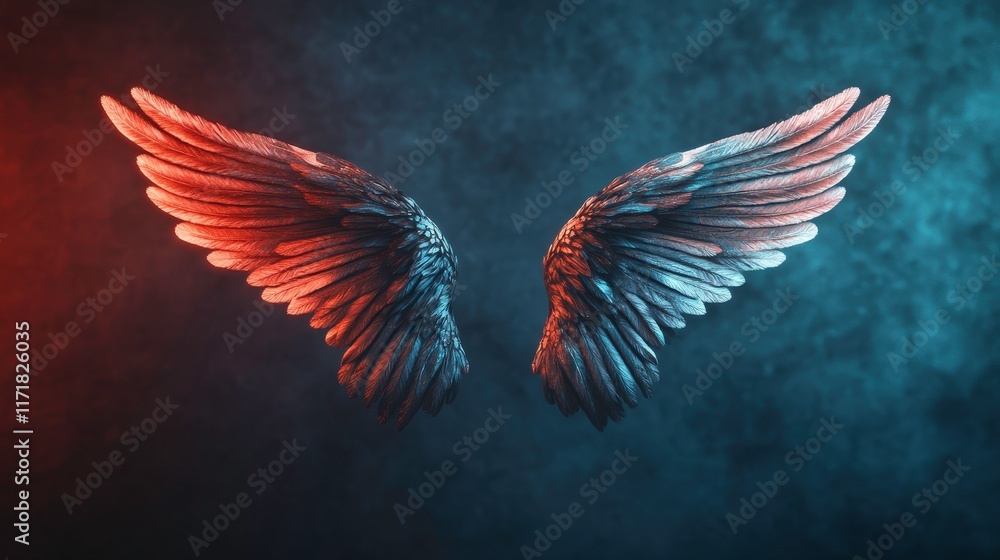 The image features a pair of beautifully detailed wings, set against a dark, smoky background, evoking themes of freedom, spirituality, and transcendence. The image features a pair of beautifully detailed wings, set against a dark, smoky background, evoking themes of freedom, spirituality, and transcendence.