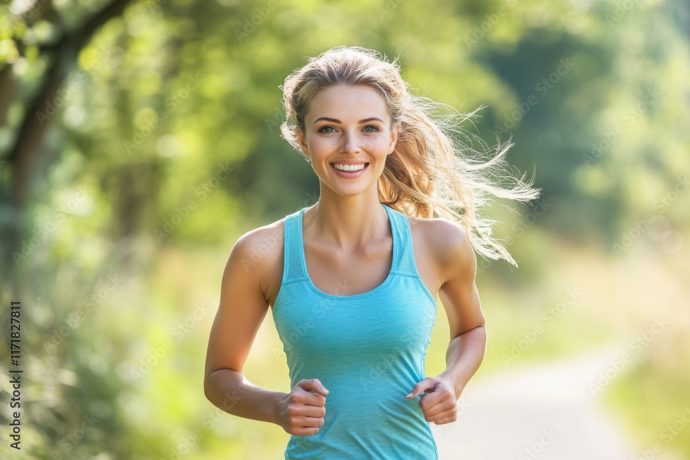 Joyful Woman Jogger Embracing Morning Sunlight While Training in Scenic Countryside Joyful Woman Jogger Embracing Morning Sunlight While Training in Scenic Countryside
