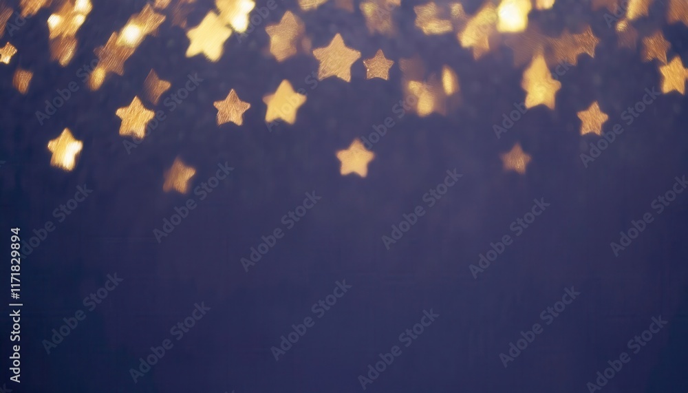 Magical golden star bokeh lights floating on a dreamy navy blue background for festive celebrations, decoration, or artistic design Magical golden star bokeh lights floating on a dreamy navy blue background for festive celebrations, decoration, or artistic design