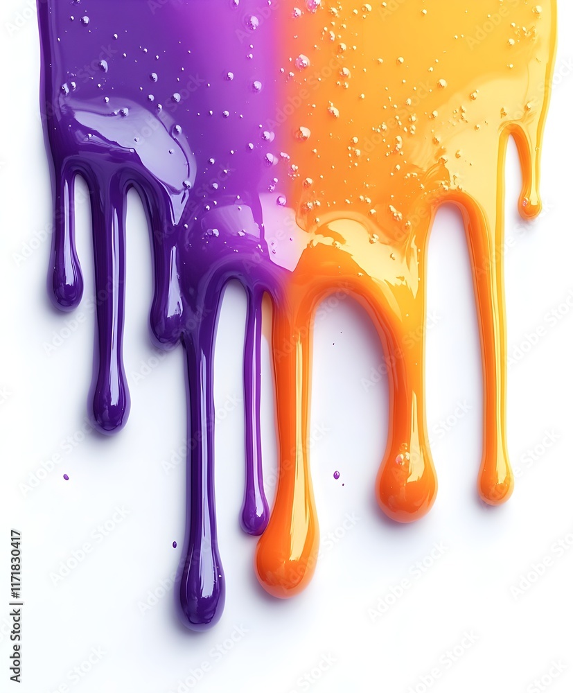 Naklejka premium Dripping liquid orange and purple on a white background